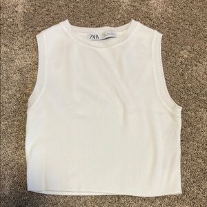 Zara White Sweater Crop Tank